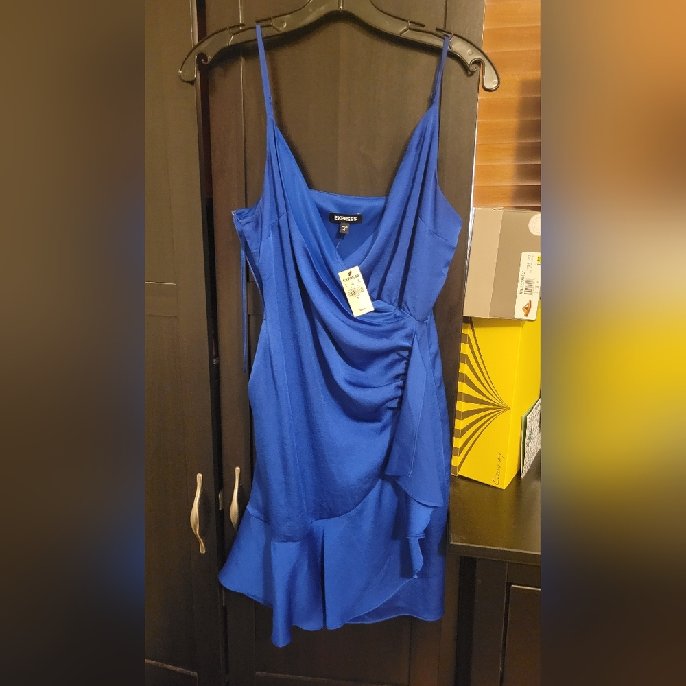 Express faux wrap satin mini dress